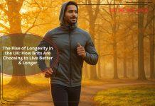Man jogging on a park path during a golden autumn morning.