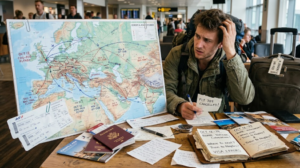 confused-traveller-surrounded-by-itinerary-notes