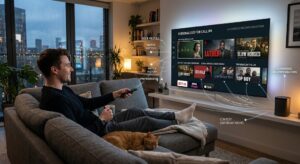 man-watching-smart-TV-displays-personalised-streaming-recommendations-powered-by-ai