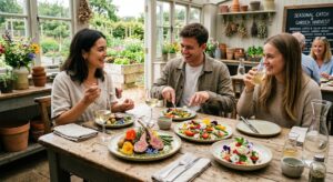 young-people-having-meal-at-british-restaurant-with-seasonal-dishes