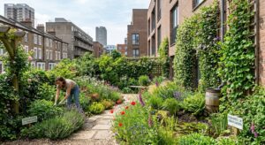 UK-urban-garden-featuring-drought-tolerant-plants-native-wildflowers