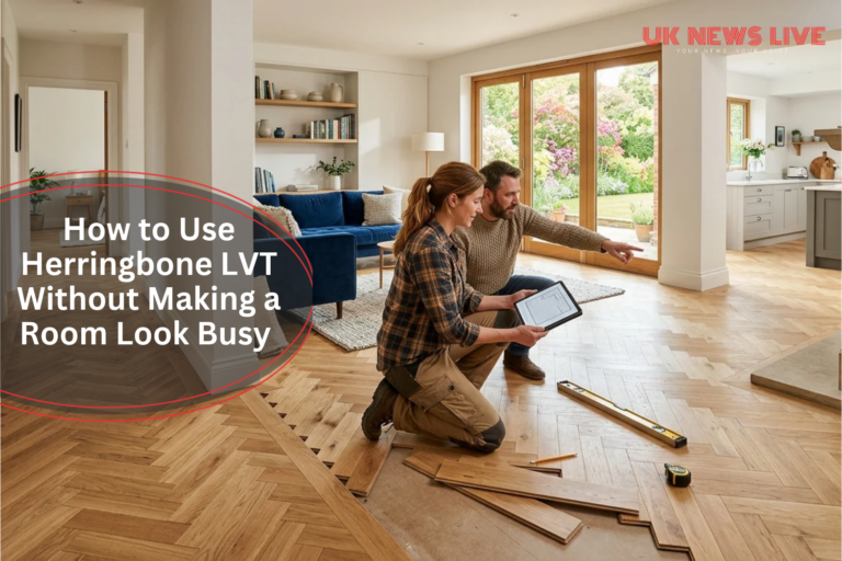 Couple planning wood herringbone floor installation