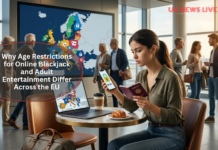 Why Age Restrictions for Online Blackjack and Adult Entertainment Differ Across the EU woman-holding-passport-and-phone-sitting-at-lapto