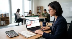 finance-manager-auditing-a-SaaS-subscription-spreadsheet-for-software-intake